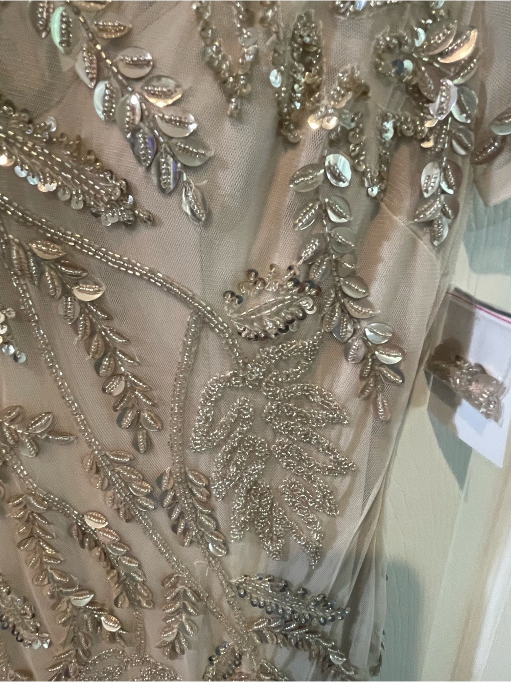 David's Bridal Champagne Beaded V-Neck Maxi Dress Formal Gown NWT - Picture 7 of 16